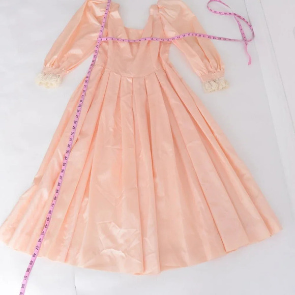 Vintage Peach 80's Prom Dress with Puff Sleeve - Picture 15 of 16
